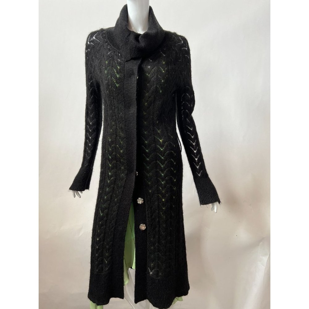 To The Max Chevron Patterned Duster  S Black  Chevron 55% Ramie 30% Acrylic 15%